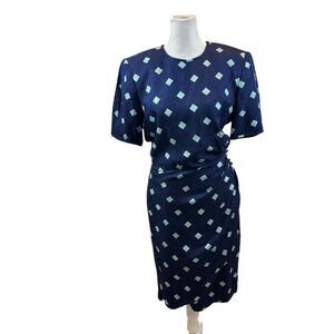 Vintage Richard Warren 100%‎ Silk Textured Midi Dress Short Sleeves Size 8